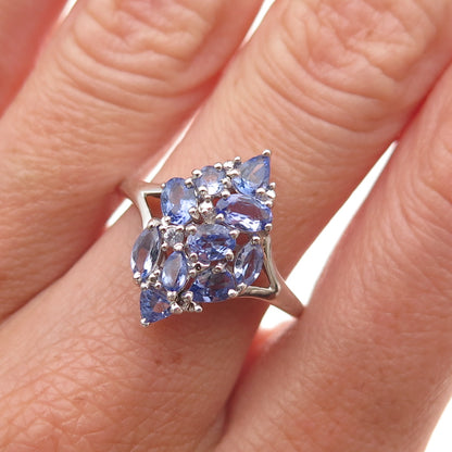 Chuck Clemency 925 Sterling Silver Real Multi-Cut Tanzanite Cluster Ring Size 8
