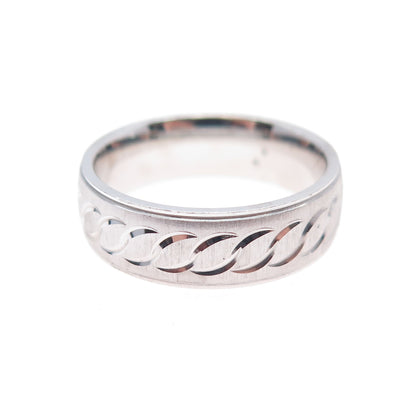 925 Sterling Silver Vintage Engraved Link Band Ring Size 6.25