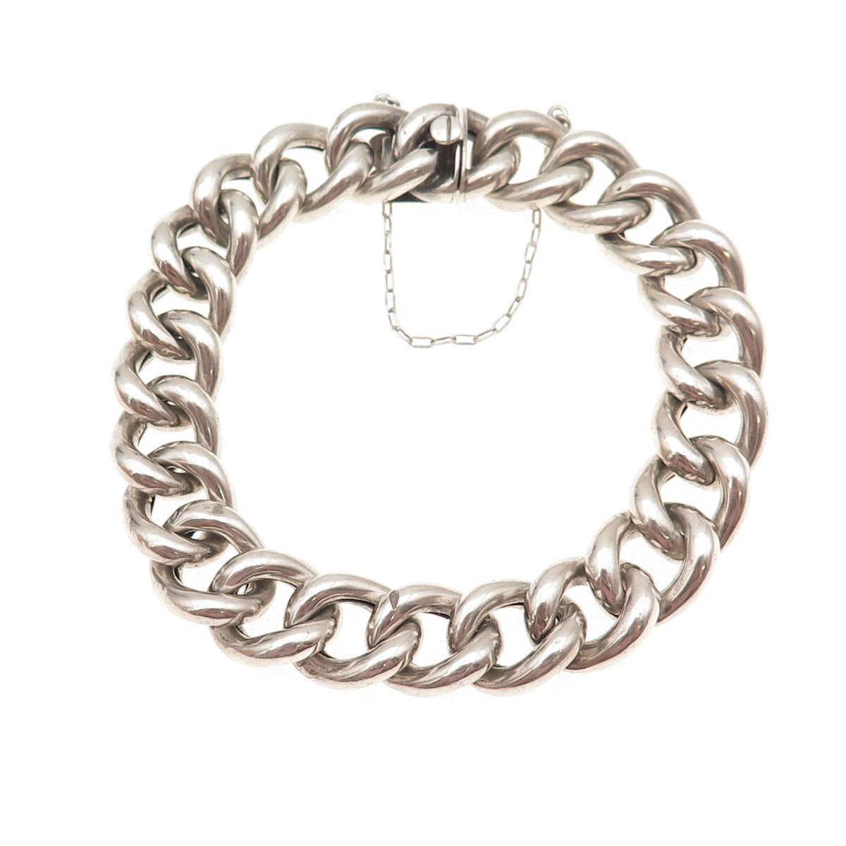 925 Sterling Silver Antique Art Deco Engraved Monogram Cuban Link Bracelet 7.5"