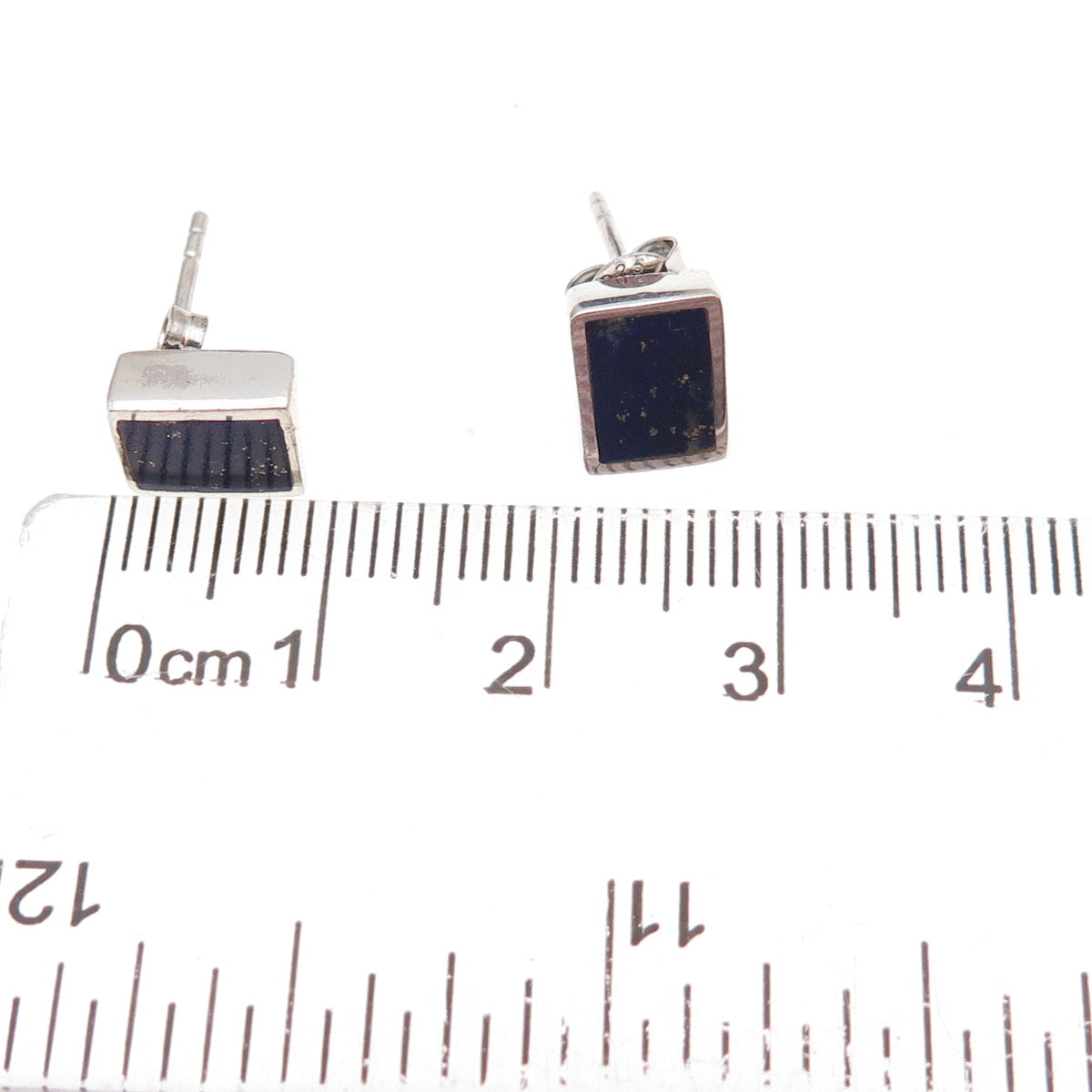 Paul Brackna 925 Sterling Silver Vintage Real Lapis Stud Earrings