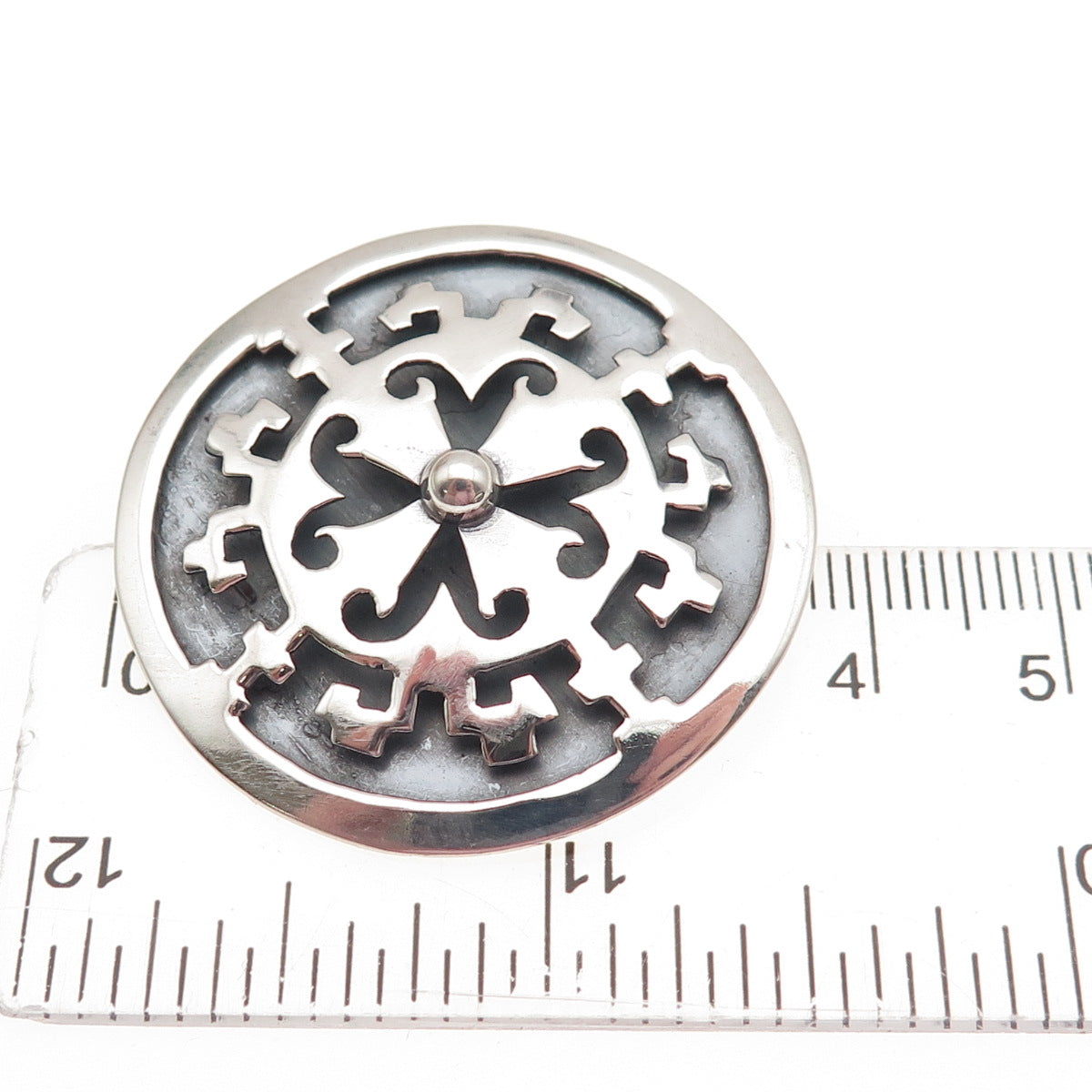 925 Sterling Silver Vintage Mexico Shield Oxidized Pin Brooch / Pendant