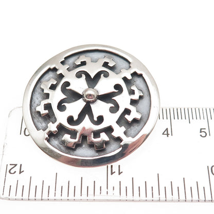 925 Sterling Silver Vintage Mexico Shield Oxidized Pin Brooch / Pendant