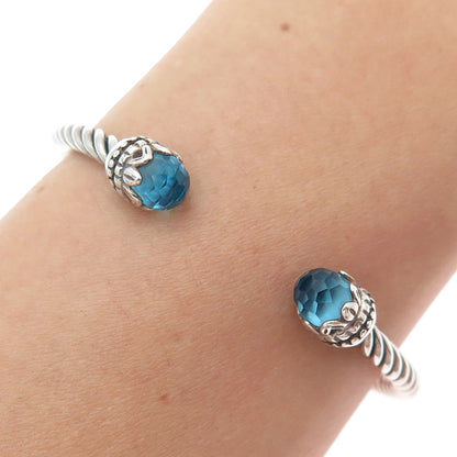 925 Sterling Silver Vintage Nano Topaz Twisted Adjustable Cuff Bracelet 6.25"