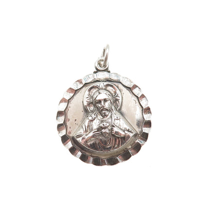 Creed 925 Sterling Silver Vintage Jesus Sacred Heart Medal Charm Pendant