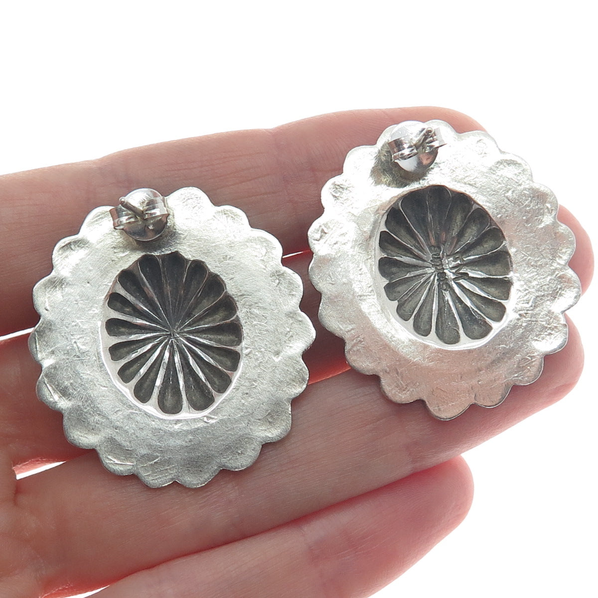 FRED MALONEY NAVAJO Old Pawn Sterling Silver Vintage Concho Oxidized Earrings