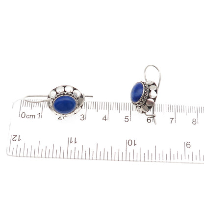 925 Sterling Silver Vintage Real Lapis Dotted Oxidized Earrings