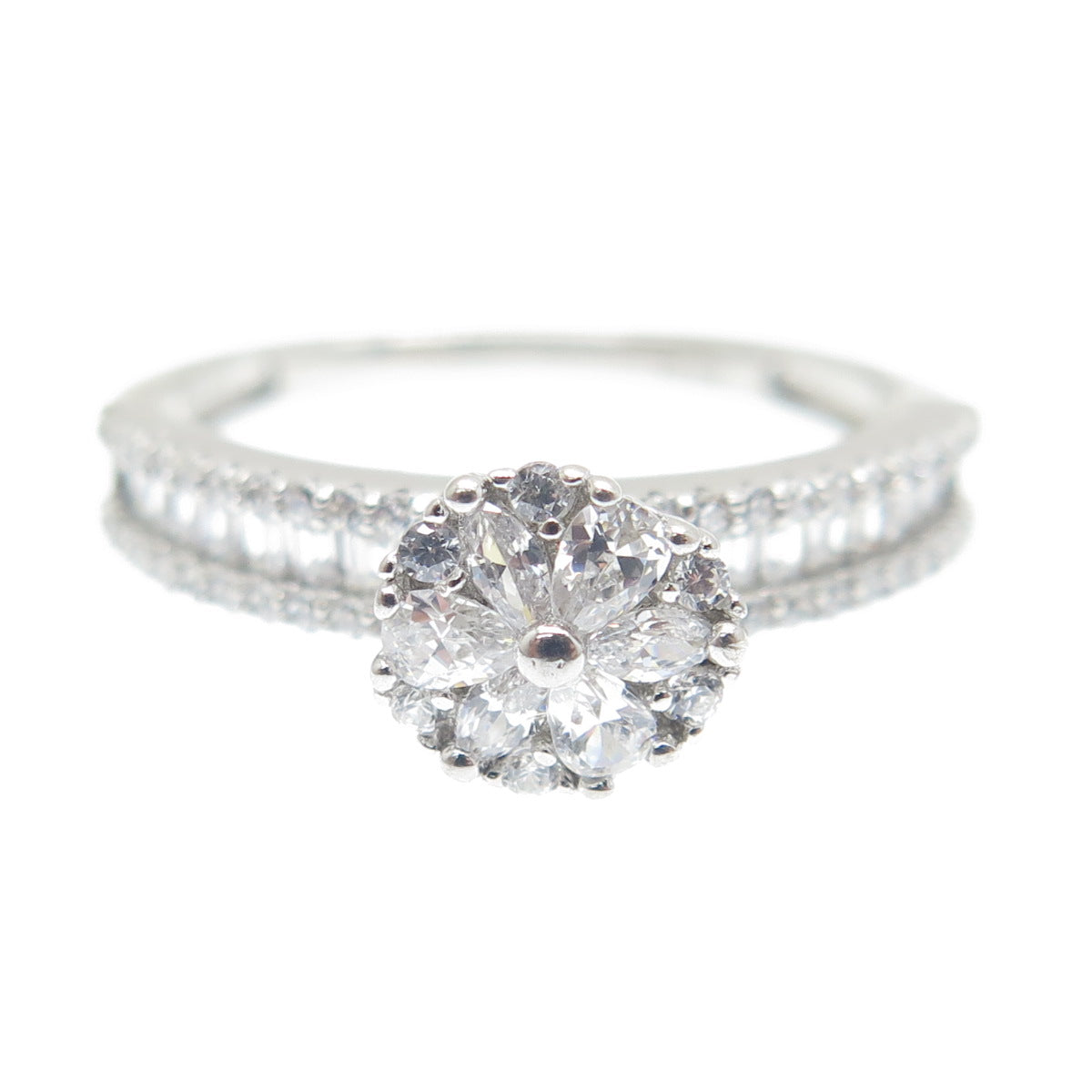 925 Sterling Silver Multi-C Z Engagement Ring Size 7.25