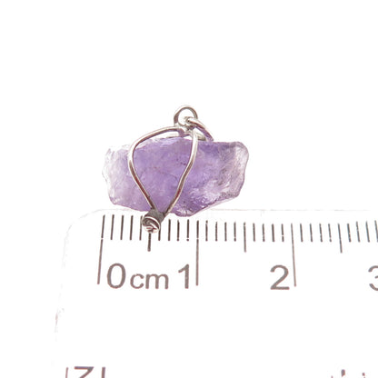 925 Sterling Silver Vintage Real Amethyst Amulet Mini Charm Pendant