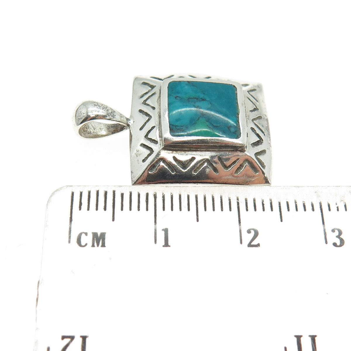 925 Sterling Silver Vintage Real Kingman Turquoise Tribal Pendant