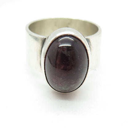 925 Sterling Silver Vintage Real Tourmaline Gemstone Modernist Ring Size 7.25