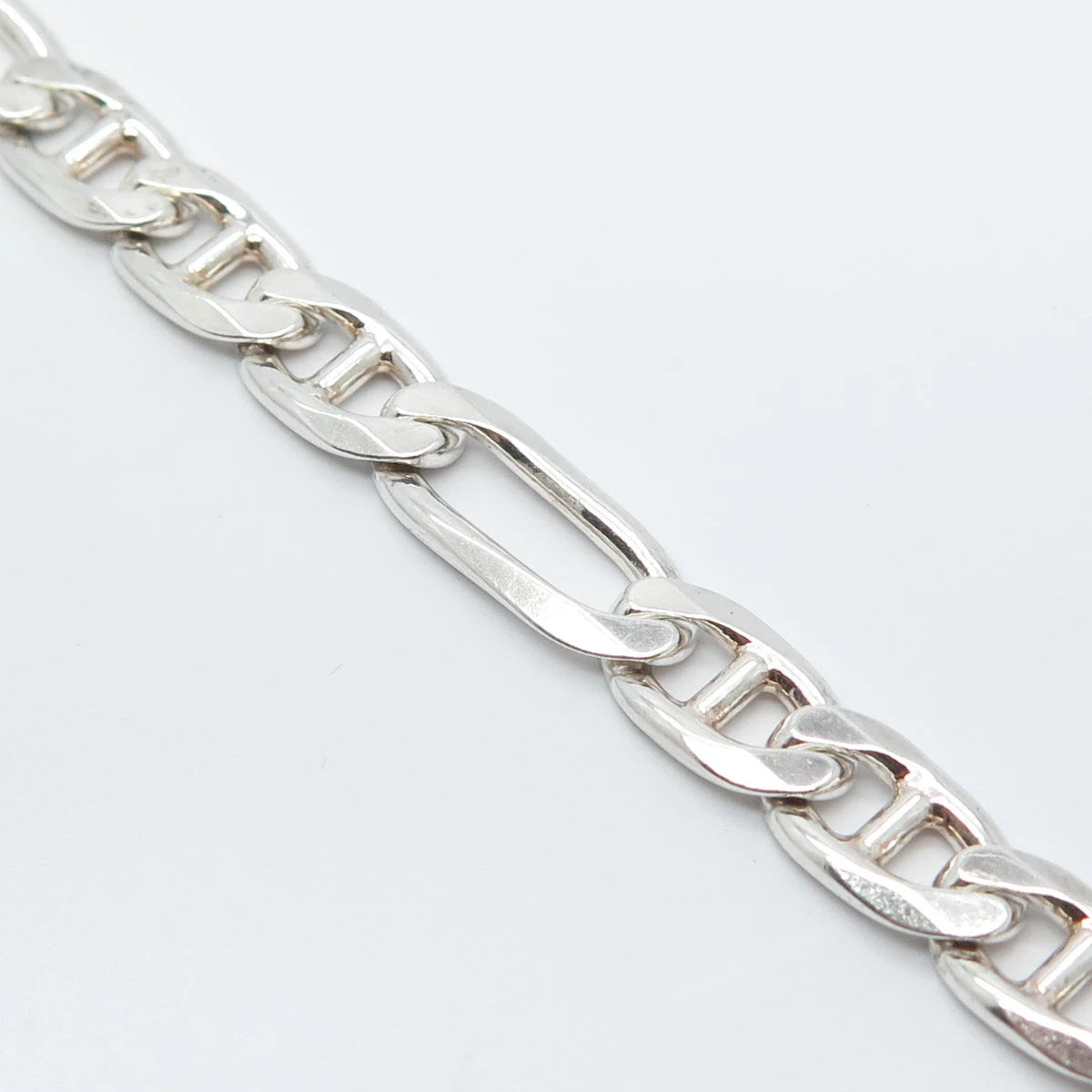 925 Sterling Silver Vintage Italy Anchor Mariner & Figaro Link Bracelet 8"