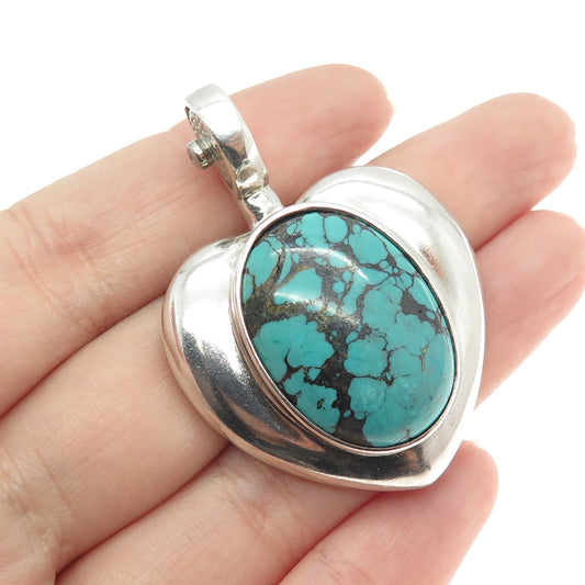 J. ESPOSITO 925 Sterling Silver Vintage Real Turquoise Gemstone Heart Pendant