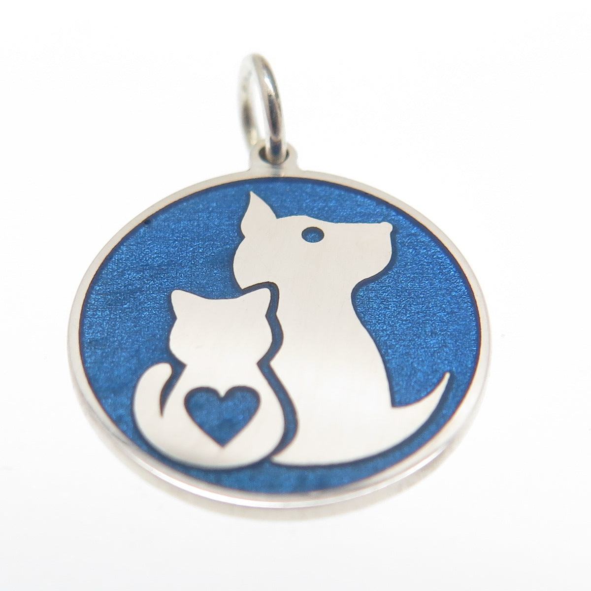 925 Sterling Silver Blue Enamel Dog & Cat Friendship Minimalist Charm Pendant