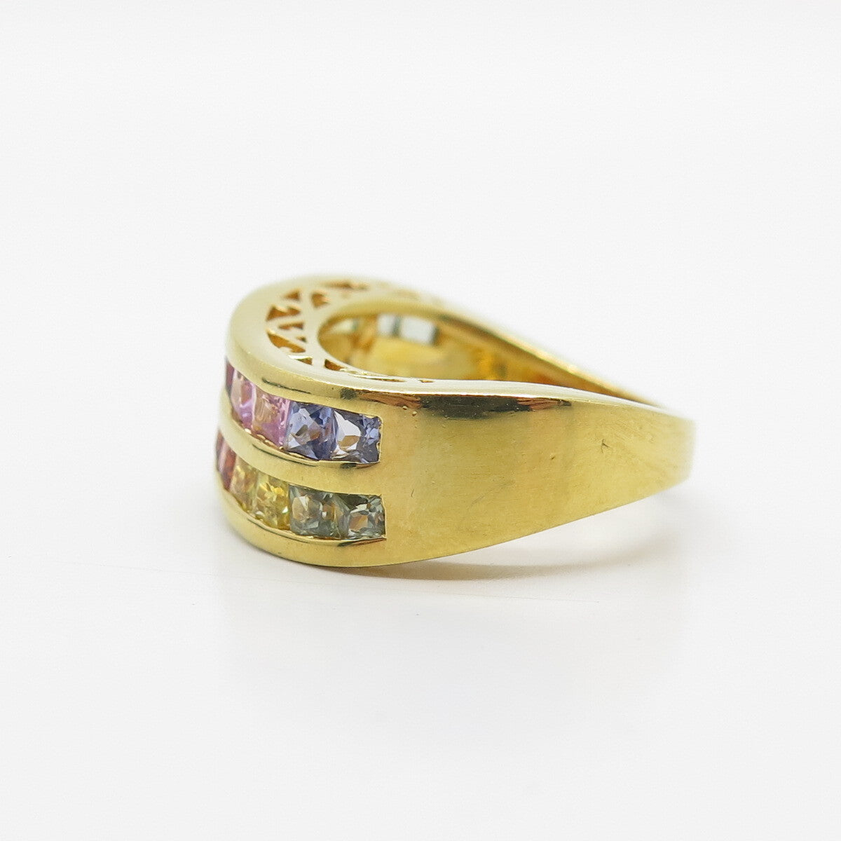 925 Sterling Silver Gold Plated Multi-Color C Z Wavy Ring Size 7.25