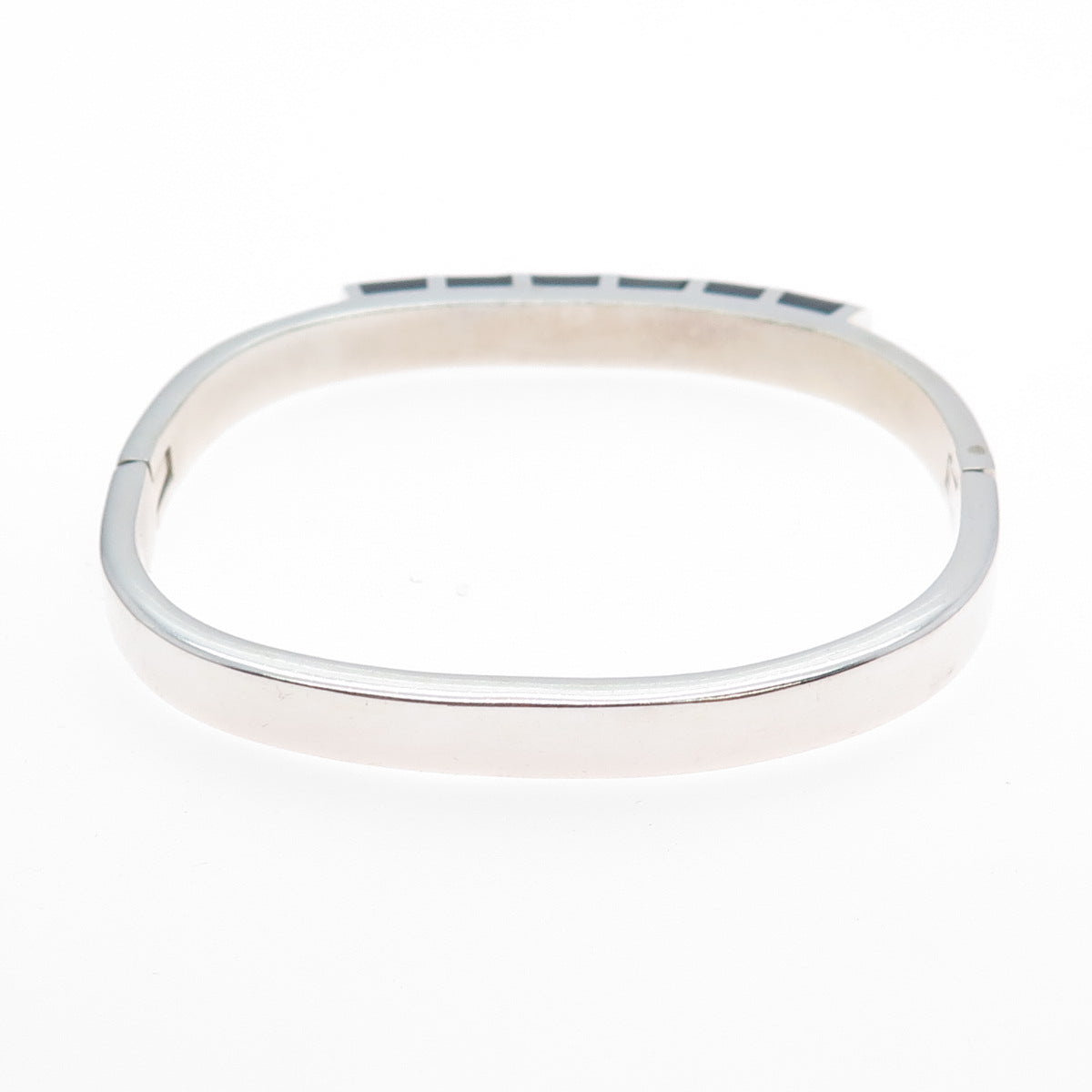 925 Sterling Silver Vintage Mexico Real Black Onyx Modernist Bangle Bracelet 7"