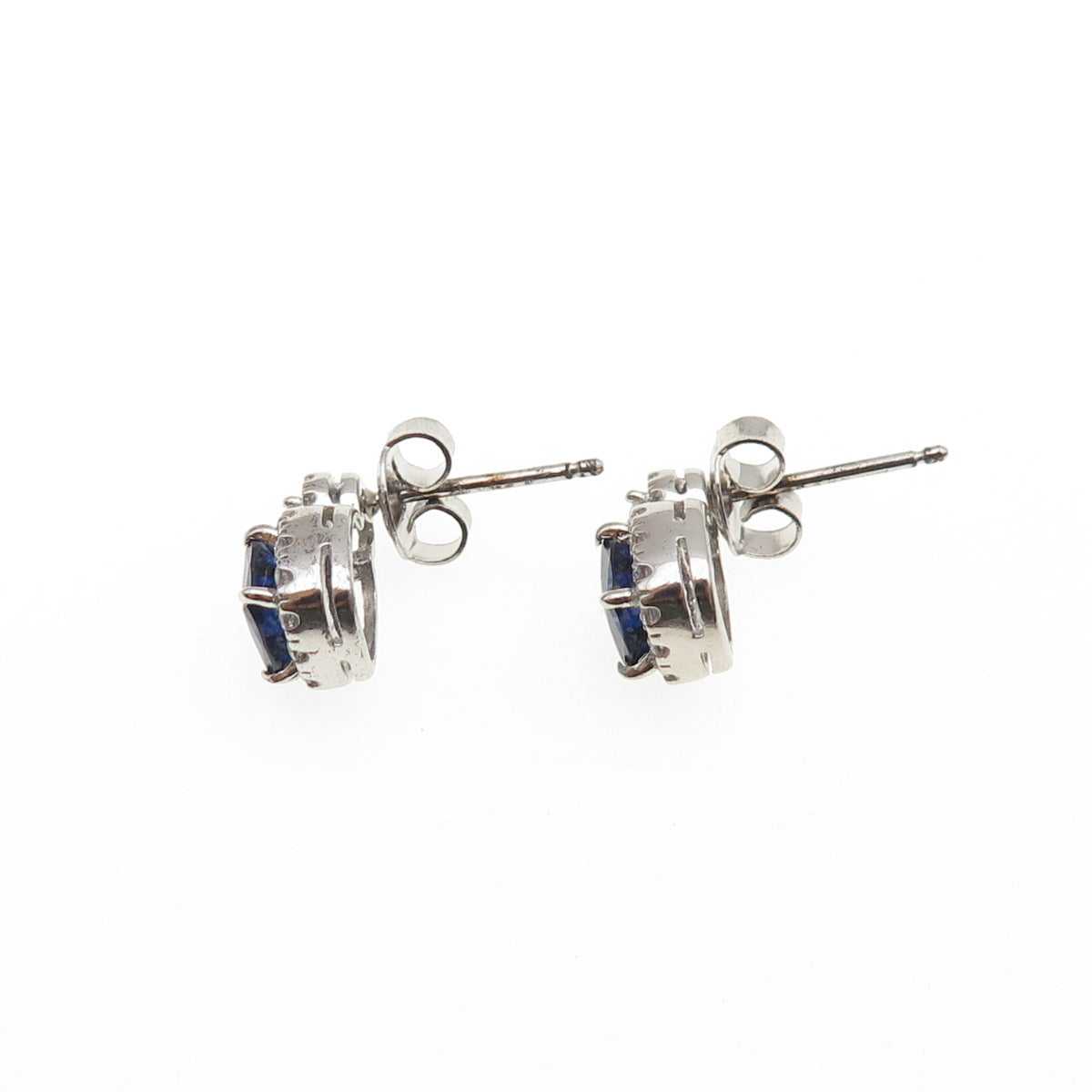 925 Sterling Silver Cushion-Cut Blue & Round-Cut White C Z Stud Earrings
