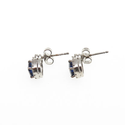 925 Sterling Silver Cushion-Cut Blue & Round-Cut White C Z Stud Earrings
