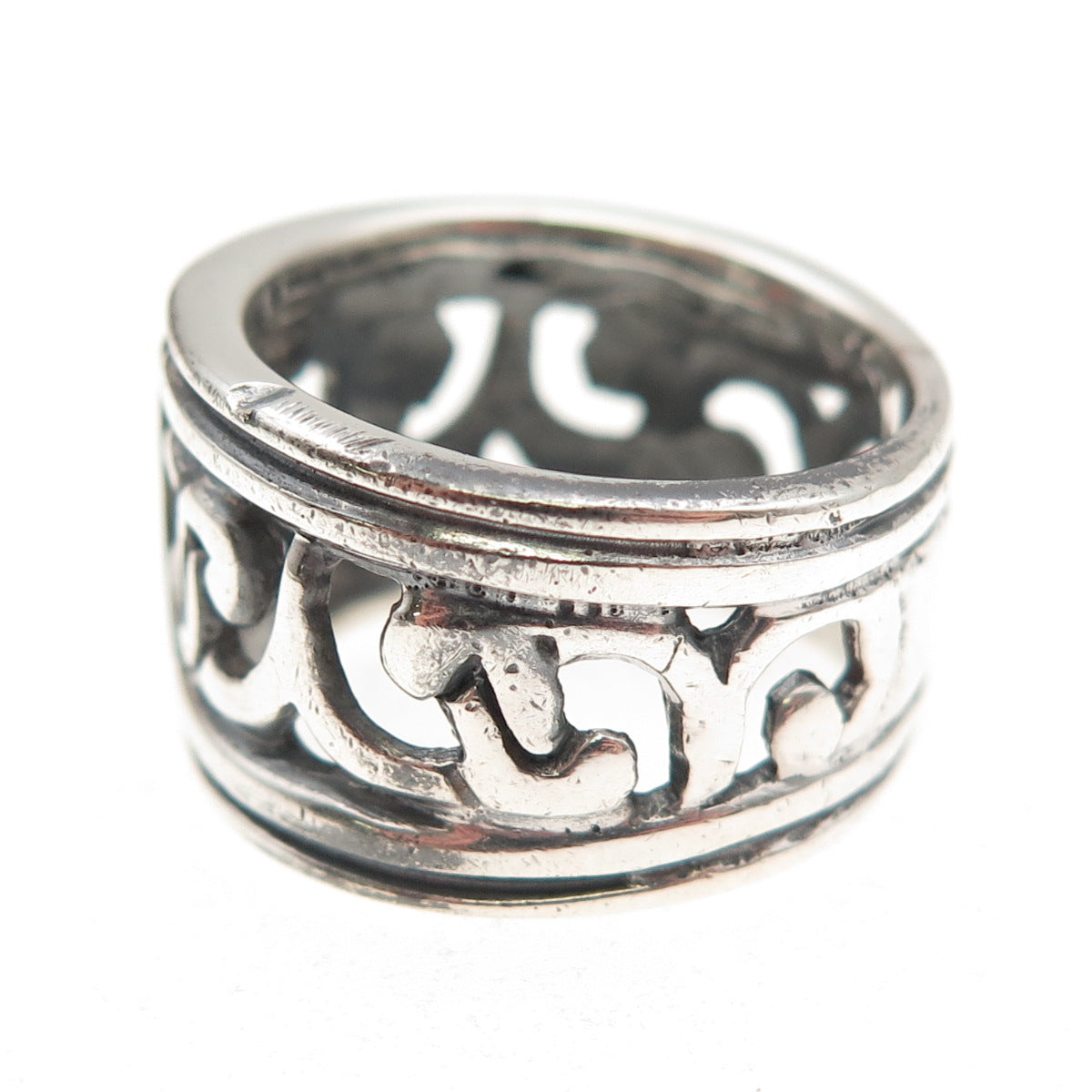 925 Sterling Silver Vintage Italy Real Red Garnet Modernist Oxidized Ring Size 8