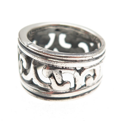 925 Sterling Silver Vintage Italy Real Red Garnet Modernist Oxidized Ring Size 8