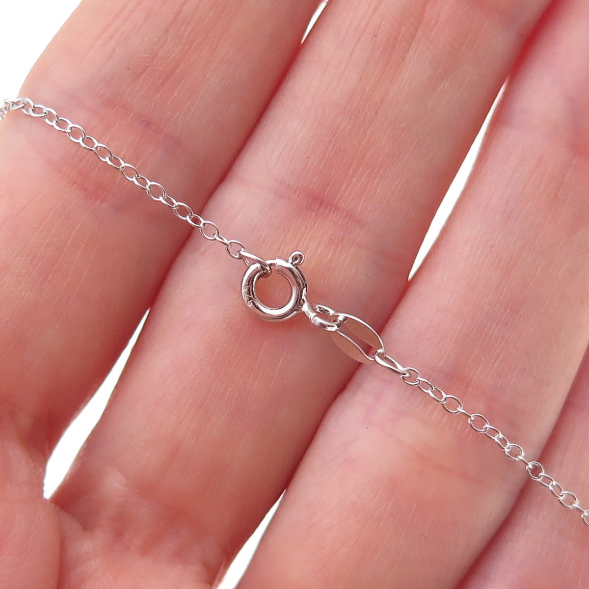 925 Sterling Silver Real Round-Cut Diamond Heart Cable Chain Necklace 18"
