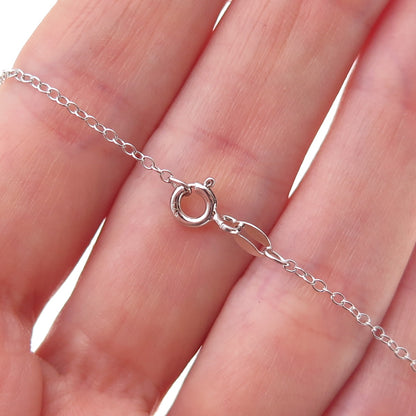 925 Sterling Silver Real Round-Cut Diamond Heart Cable Chain Necklace 18"