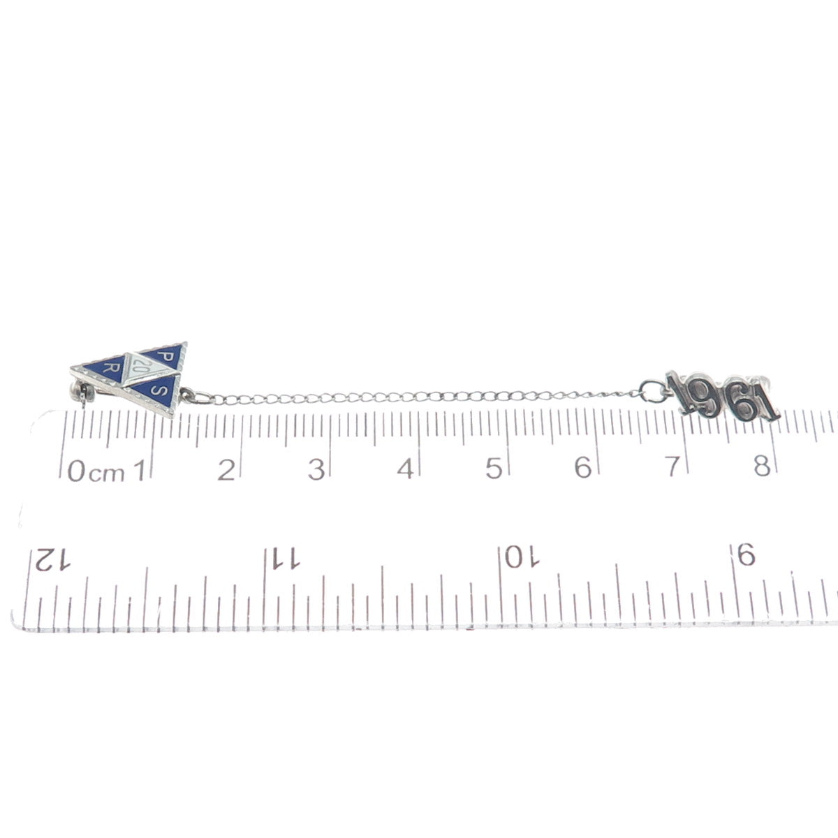 925 Sterling Silver Vintage Enamel 1961 Public School 20 Pin Brooch w/Chain