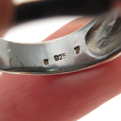 925 Sterling Silver Vintage Round-Cut Blue C Z Modernist 2-Row Ring Size 7