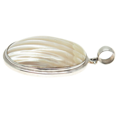 925 Sterling Silver Vintage Real Mother-of-Pearl Oval Pendant