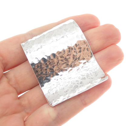 925 Sterling Silver Vintage Modernist Wavy Hammered Slide Pendant