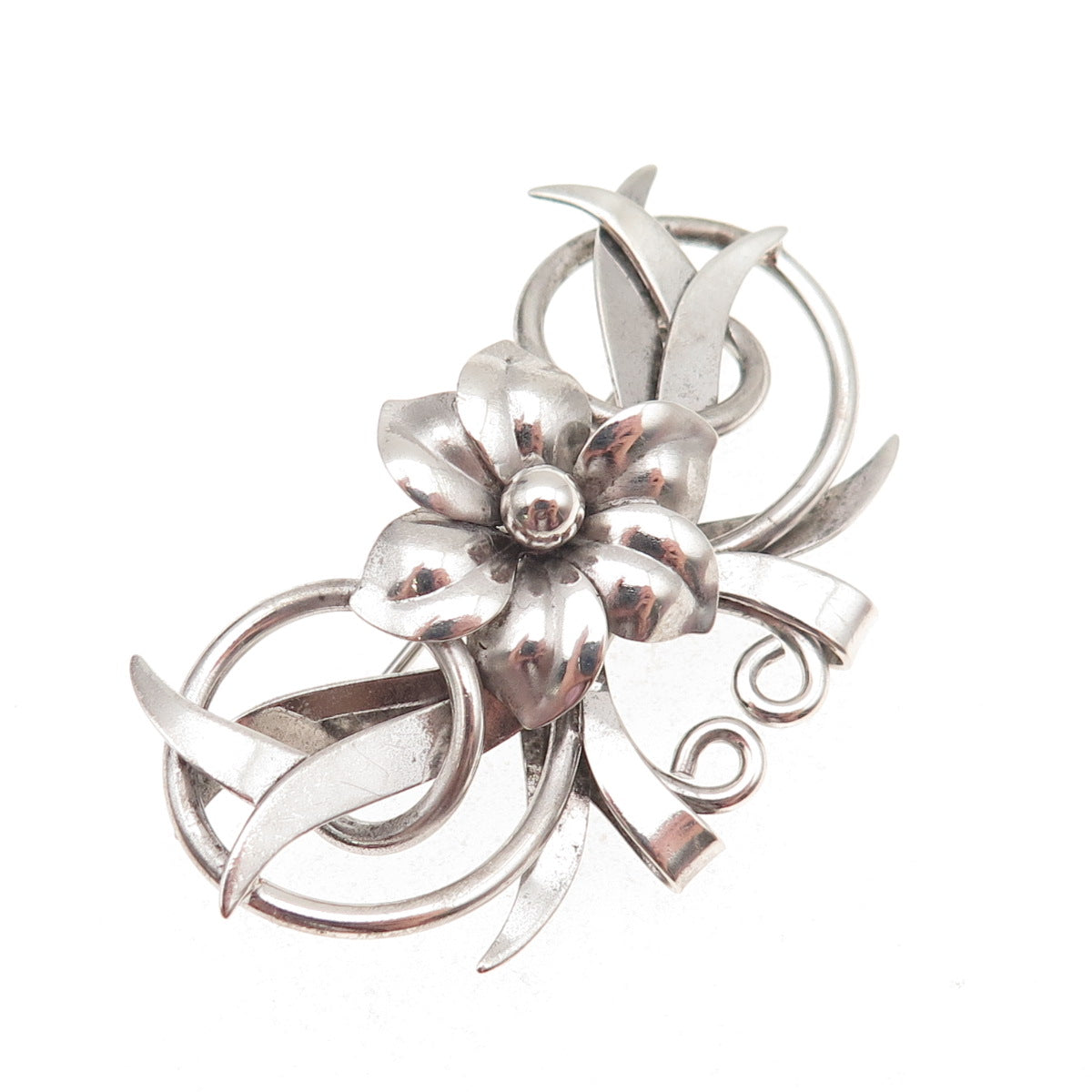 Harry S Bick 925 Sterling Silver Vintage Floral Oxidized Pin Brooch