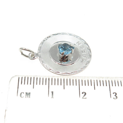925 Sterling Silver Heart-Cut Blue Rhinestone "March" Pendant