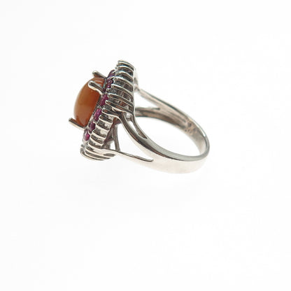 925 Sterling Silver Vintage Real Opal Ruby & White Topaz Ring Size 5