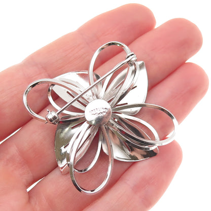 Carl Art 925 Sterling Silver Vintage Rhinestone Floral Pin Brooch