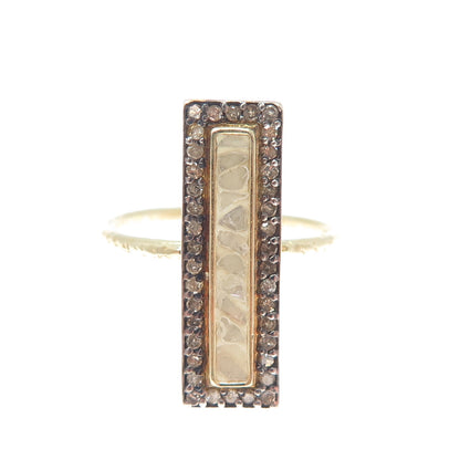 925 Sterling Gold Plated Champagne White Diamond Inlay Adjustable Ring Size 6.5