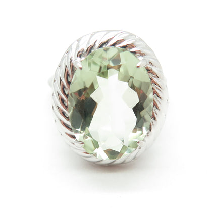 925 Sterling Silver Oval-Cut Green Amethyst Gemstone Twisted Ring Size 6.75