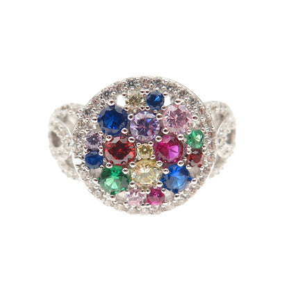 925 Sterling Silver Round-Cut Multi-Color C Z Ring Size 6