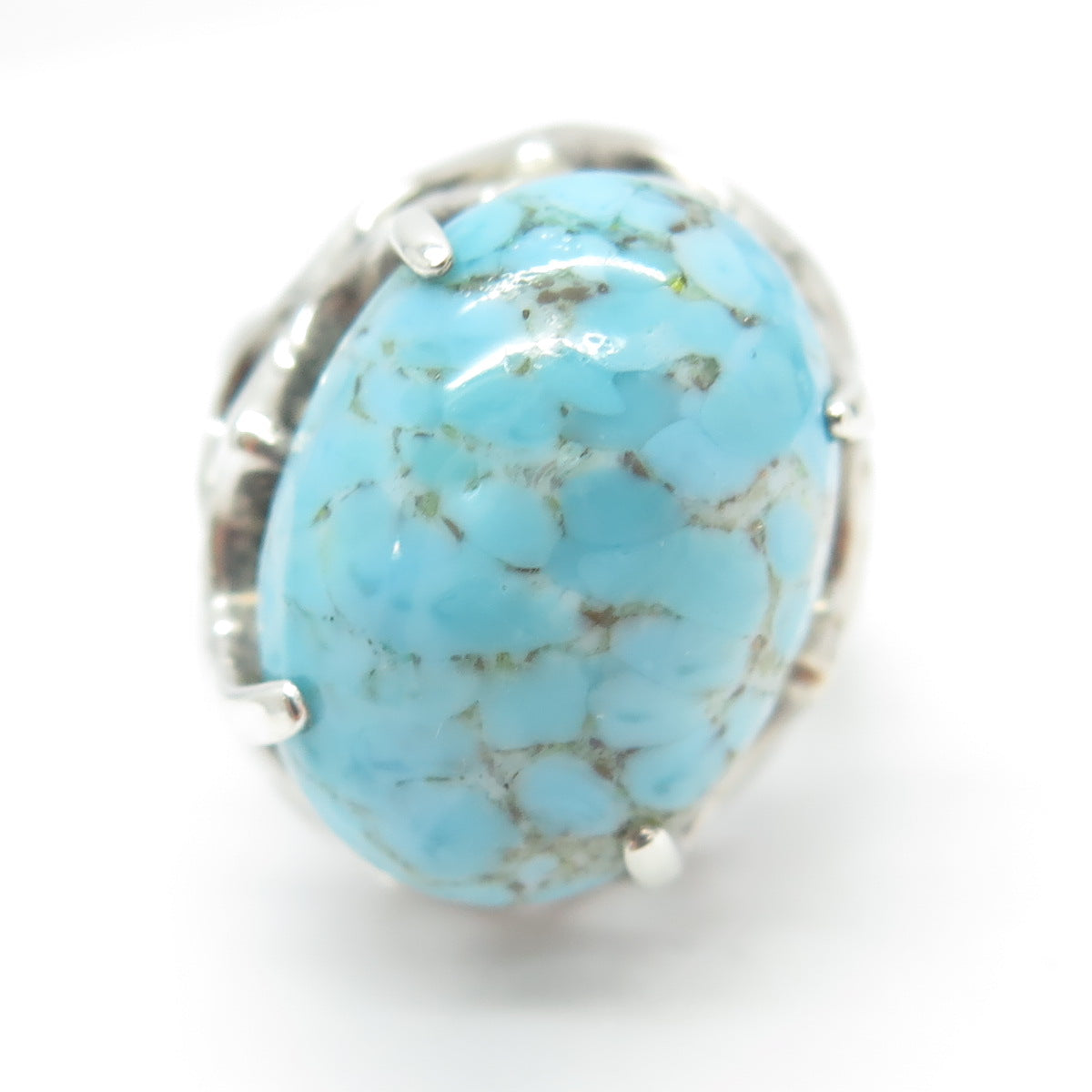 925 Sterling Silver Vintage Faux Turquoise Modernist Ring Size 5