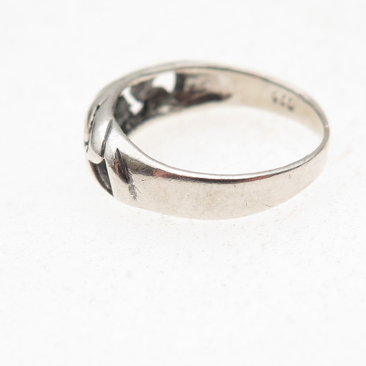 925 Sterling Silver Vintage Modernist Wavy Oxidized Ring Size 5.75