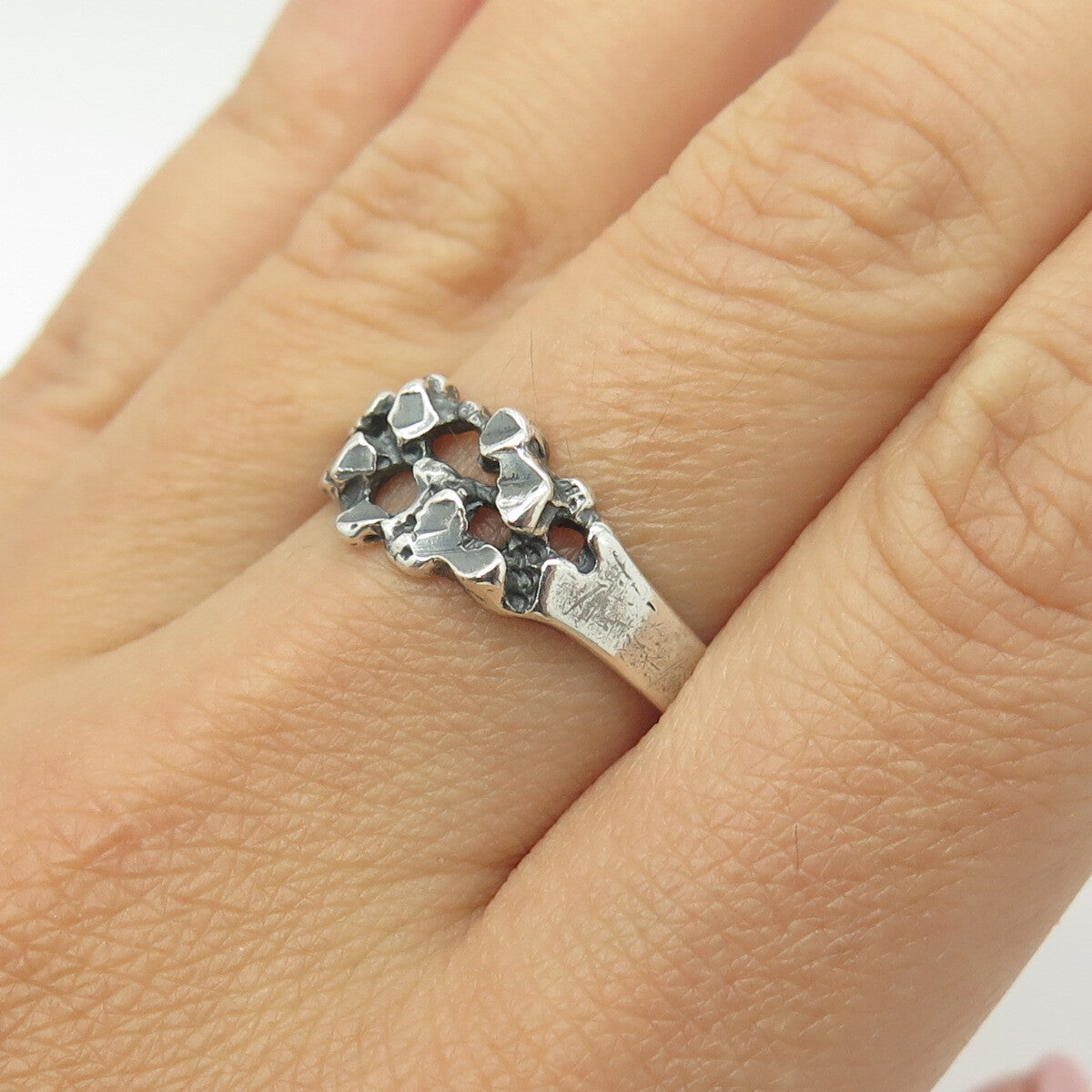 925 Sterling Silver Vintage Nugget Oxidized Ring Size 9.75