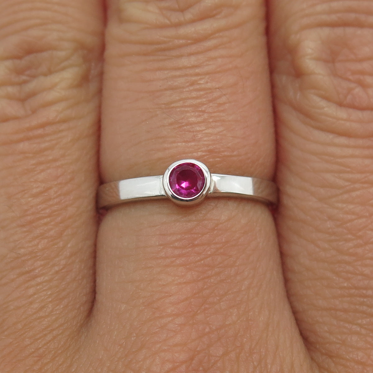 925 Sterling Silver Round-Cut Lab-Created Pink Sapphire Ring Size 7