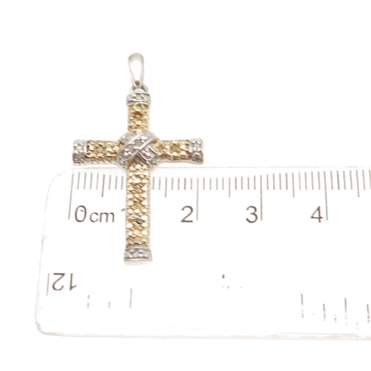Chuck Clemency 925 Sterling Silver 2-Tone Real Round-Cut Diamond Cross Pendant