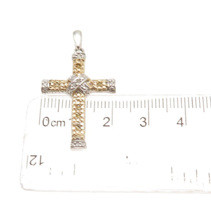Chuck Clemency 925 Sterling Silver 2-Tone Real Round-Cut Diamond Cross Pendant