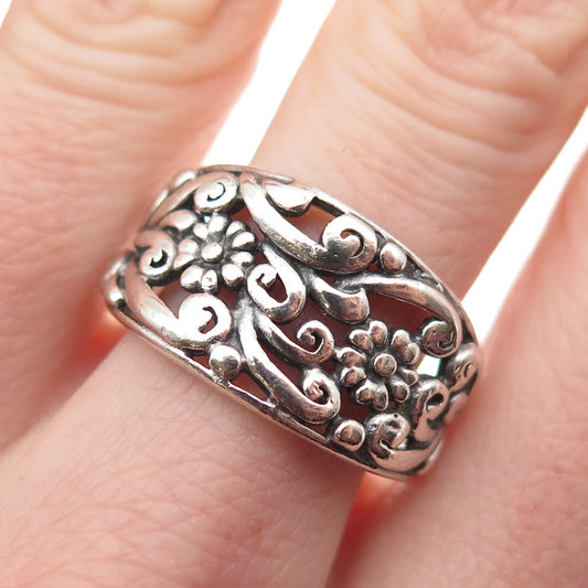 CFJ Collins Fine Jewelry 925 Sterling Silver Vintage Floral Oxidized Ring Size 8