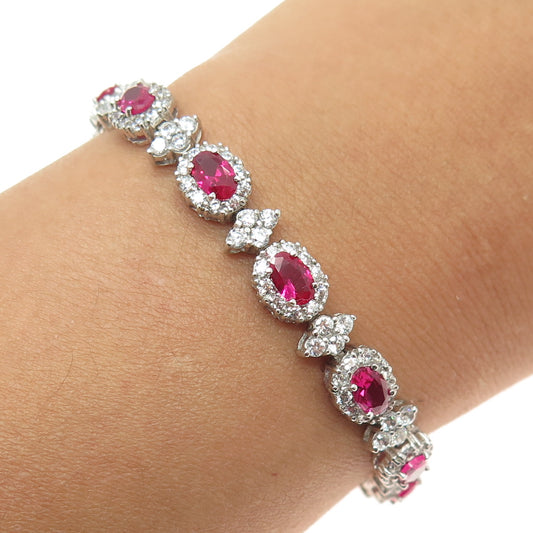 AMC Jewelry 925 Sterling Silver Lab-Created Ruby & C Z Bohemian Bracelet 7"