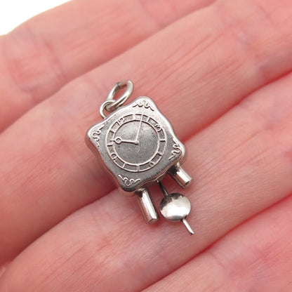 800 Silver Antique Art Deco Pendulum Clock 3D Mini Charm Pendant