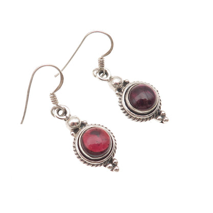 925 Sterling Silver Vintage Real Red Garnet Beaded Dangle Earrings