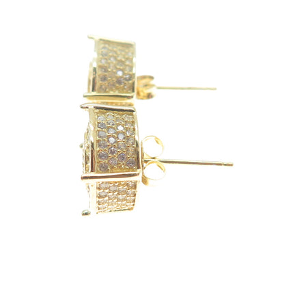 925 Sterling Silver Gold Plated Round-Cut C Z Sparkle Stud Earrings