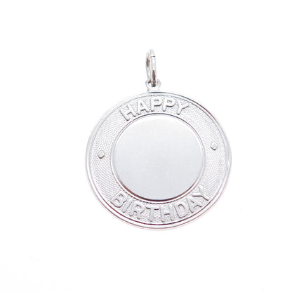 ELCO 925 Sterling Silver Vintage Happy Birthday Round Tag Charm Pendant