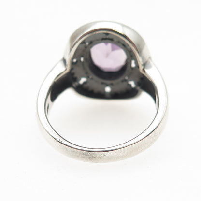 PSCL Peter Stone 925 Sterling Silver Vintage Real Amethyst Sun Ring Size 8.25
