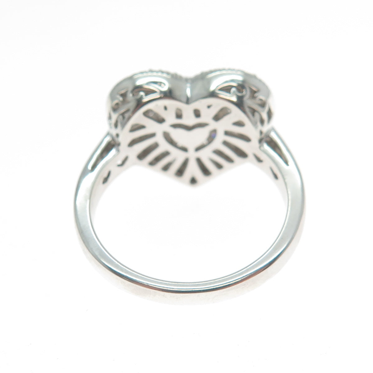925 Sterling Silver Real Round-Cut Diamond Heart Ring Size 9.25